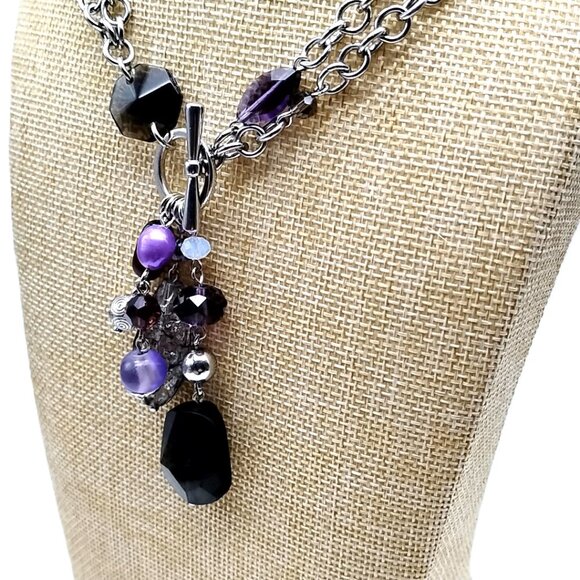Lia Sophia VIOLET HOUR Double-layered Silver Chain Purple Acrylic Cluster Pendan - Picture 3 of 15